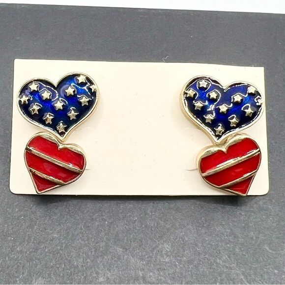 🍭4/$20 Stars and Stripes enamel heart post earring set - Picture 1 of 4